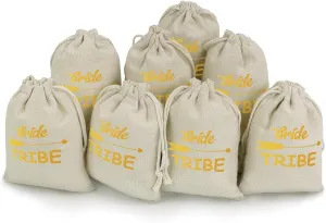 Gold Bride Tribe Cute Tag Drawstring Gift Bags 8 Sets Pockets DIY Jewelry Storage Pouches Wedding Party