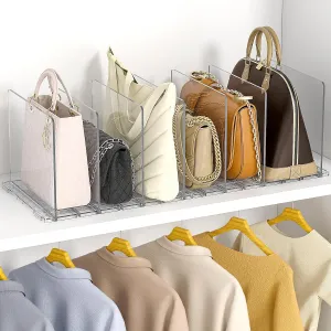 GoMaihe Bag & Purse Organizer for Closet: 2 Sets Adjustable Clear Handbag Storage Shelf - Plastic Clutch Dividers | Minimal | Keep Purses upright