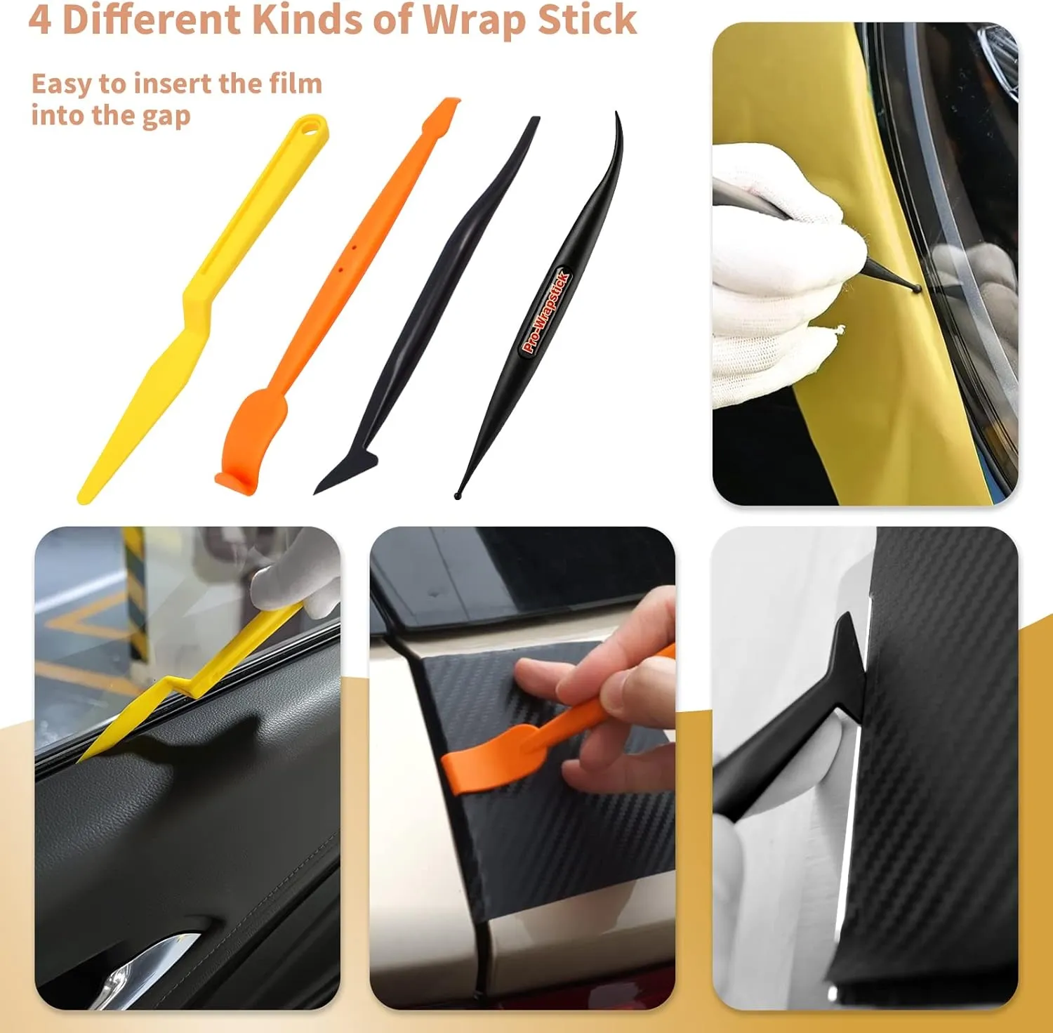 Gomake Vinyl Wrap Tool kit Window Tinting Tools Car Wrap Kit Wallpaper Smoothing Tool Window Tint Installation Kit with Felt Squeegee, Wrap Stick Squeegee,9mm Utility Knife for Car Wrapping