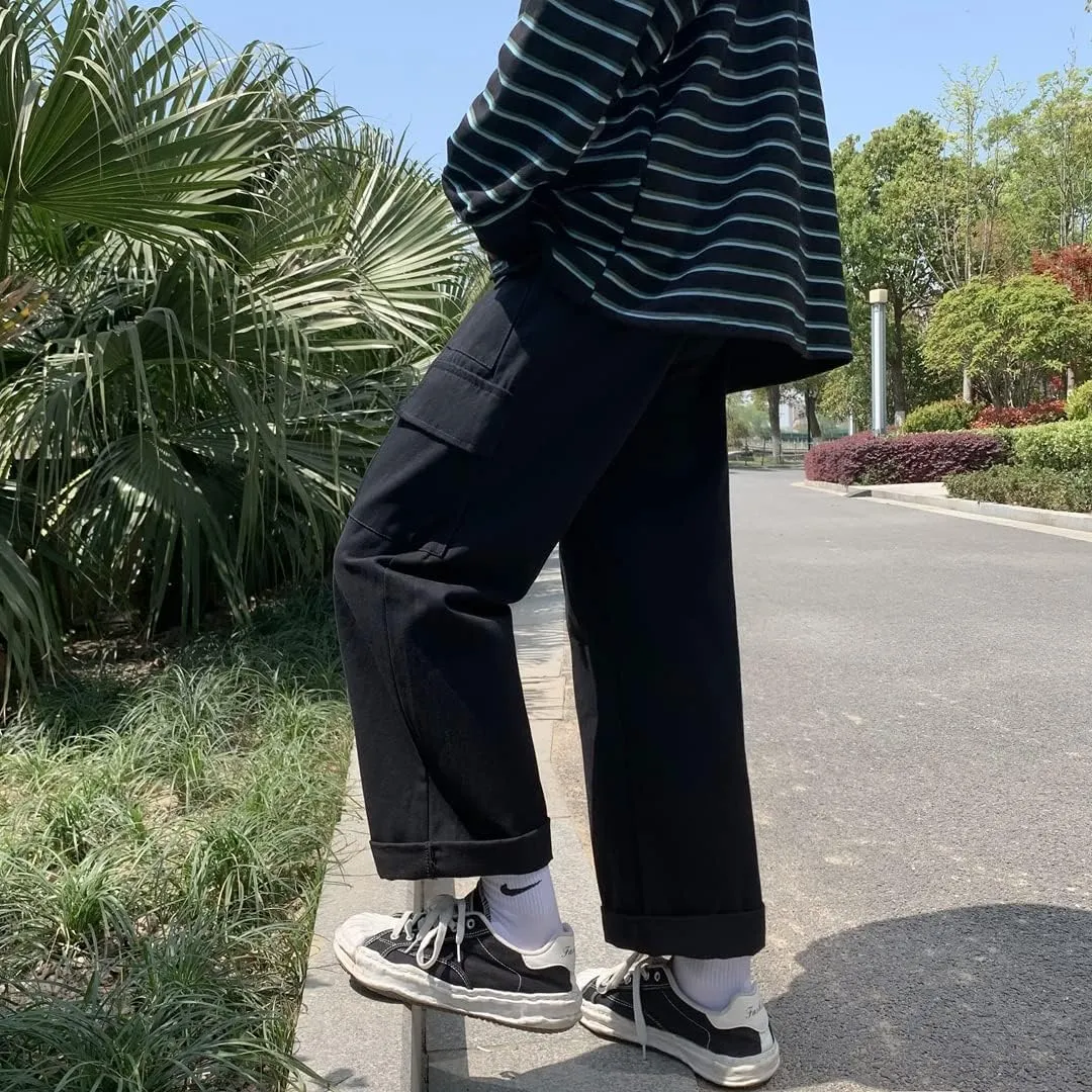 Goth Baggy Cargo Pants with Pockets for Men Women Y2K Straight Leg Joggers Casual Streetwear Loose Pants