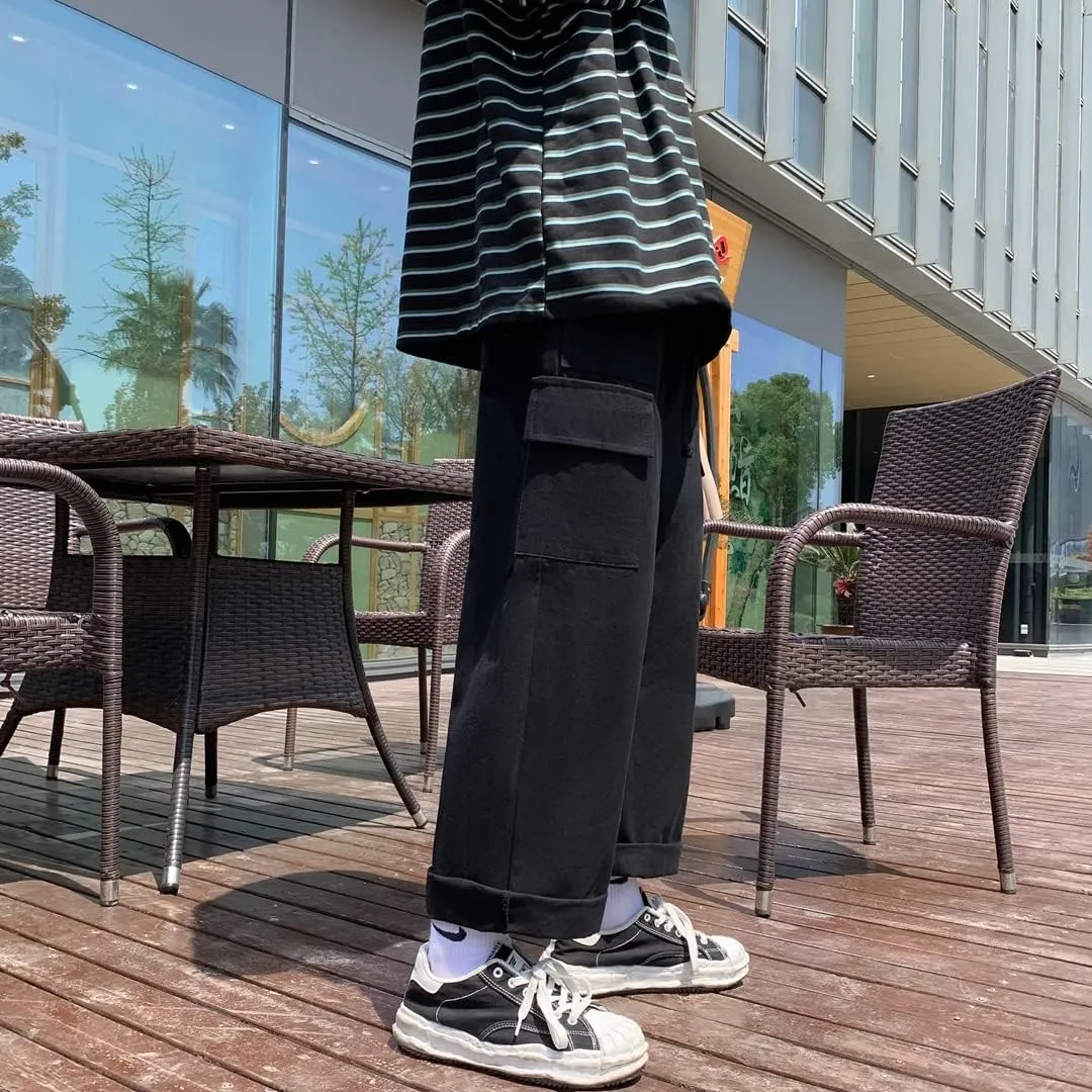 Goth Baggy Cargo Pants with Pockets for Men Women Y2K Straight Leg Joggers Casual Streetwear Loose Pants
