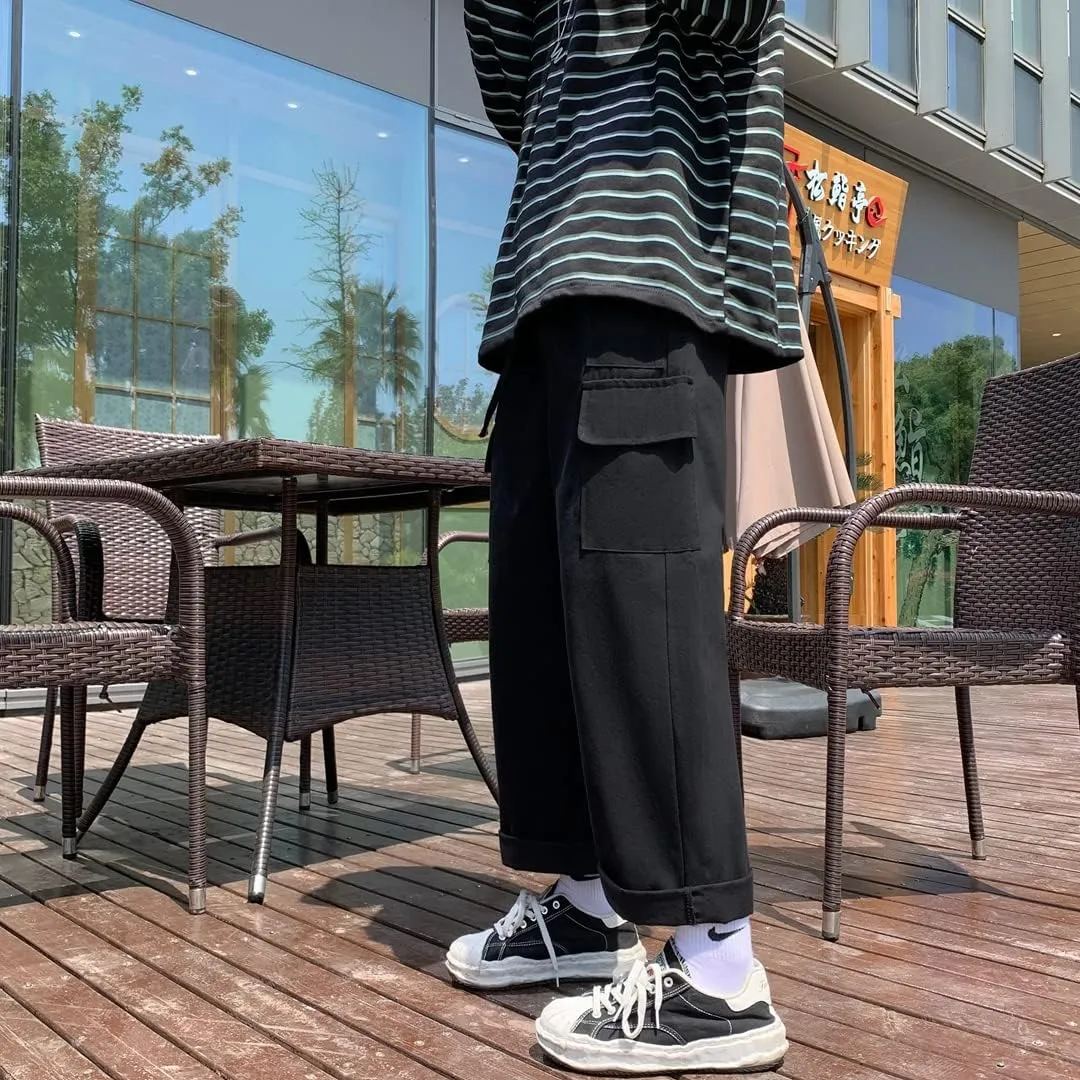 Goth Baggy Cargo Pants with Pockets for Men Women Y2K Straight Leg Joggers Casual Streetwear Loose Pants
