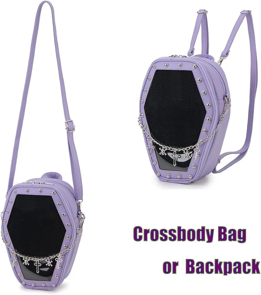 Gothic Coffin Shape Fashion Purses and Handbags for Women Halloween Shoulder Bag Backpack