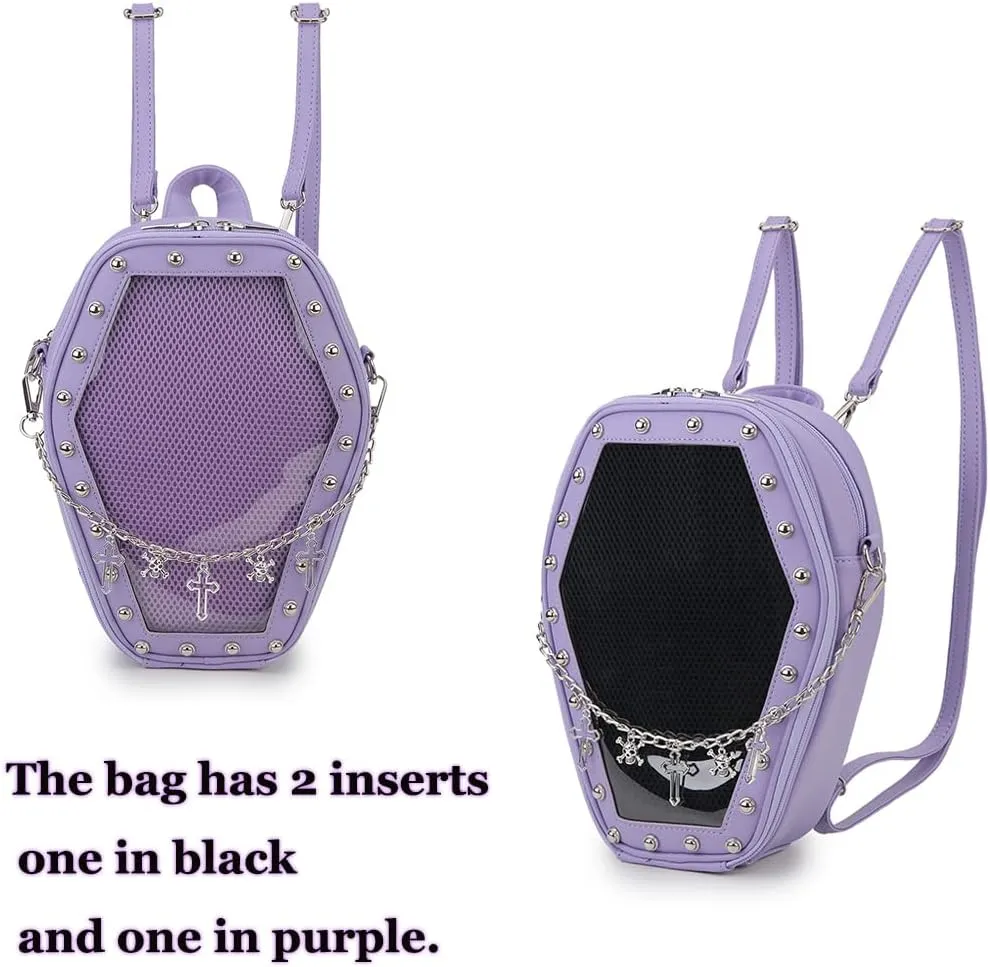 Gothic Coffin Shape Fashion Purses and Handbags for Women Halloween Shoulder Bag Backpack