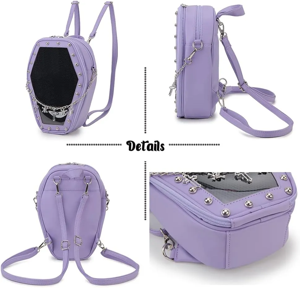 Gothic Coffin Shape Fashion Purses and Handbags for Women Halloween Shoulder Bag Backpack