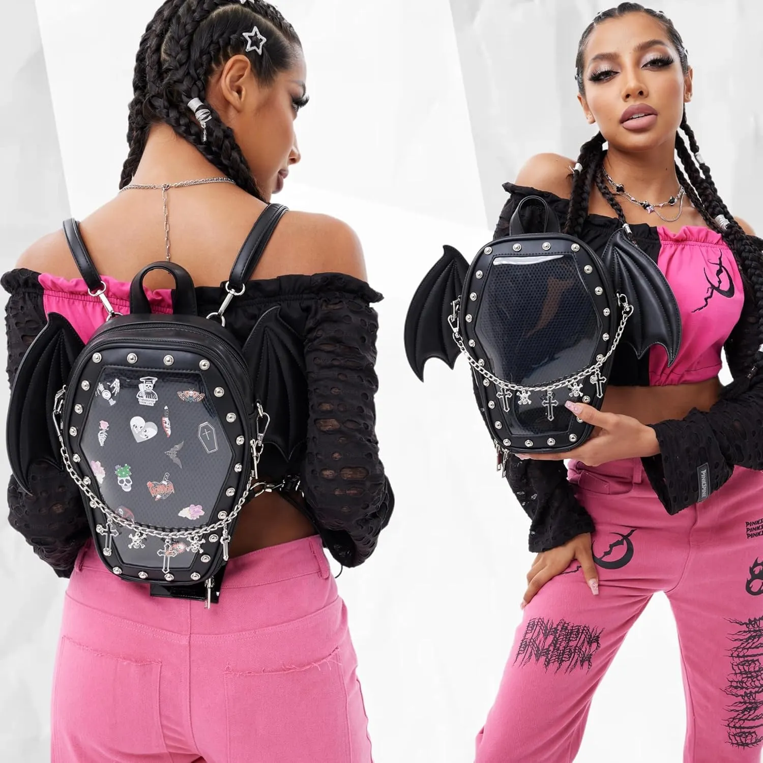 Gothic Coffin Shape Fashion Purses and Handbags for Women Halloween Shoulder Bag Backpack