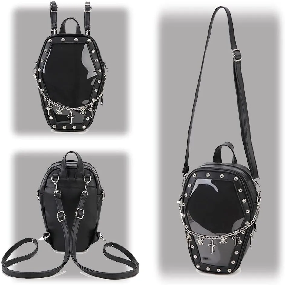 Gothic Coffin Shape Fashion Purses and Handbags for Women Halloween Shoulder Bag Backpack