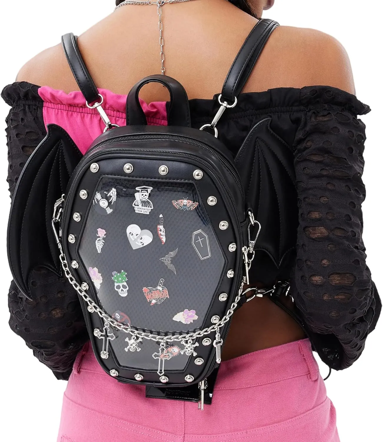 Gothic Coffin Shape Fashion Purses and Handbags for Women Halloween Shoulder Bag Backpack