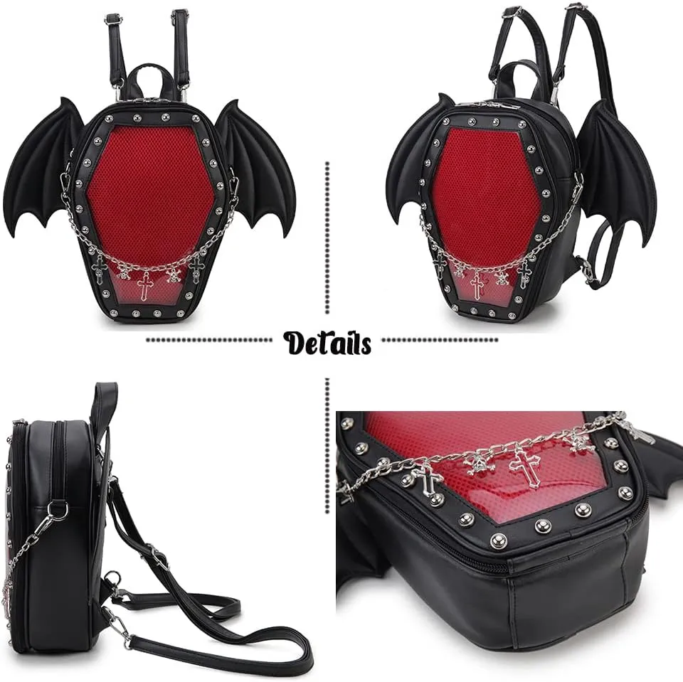 Gothic Coffin Shape Fashion Purses and Handbags for Women Halloween Shoulder Bag Backpack