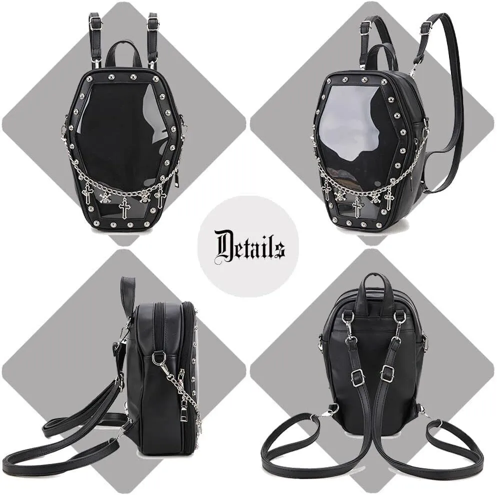 Gothic Coffin Shape Fashion Purses and Handbags for Women Halloween Shoulder Bag Backpack