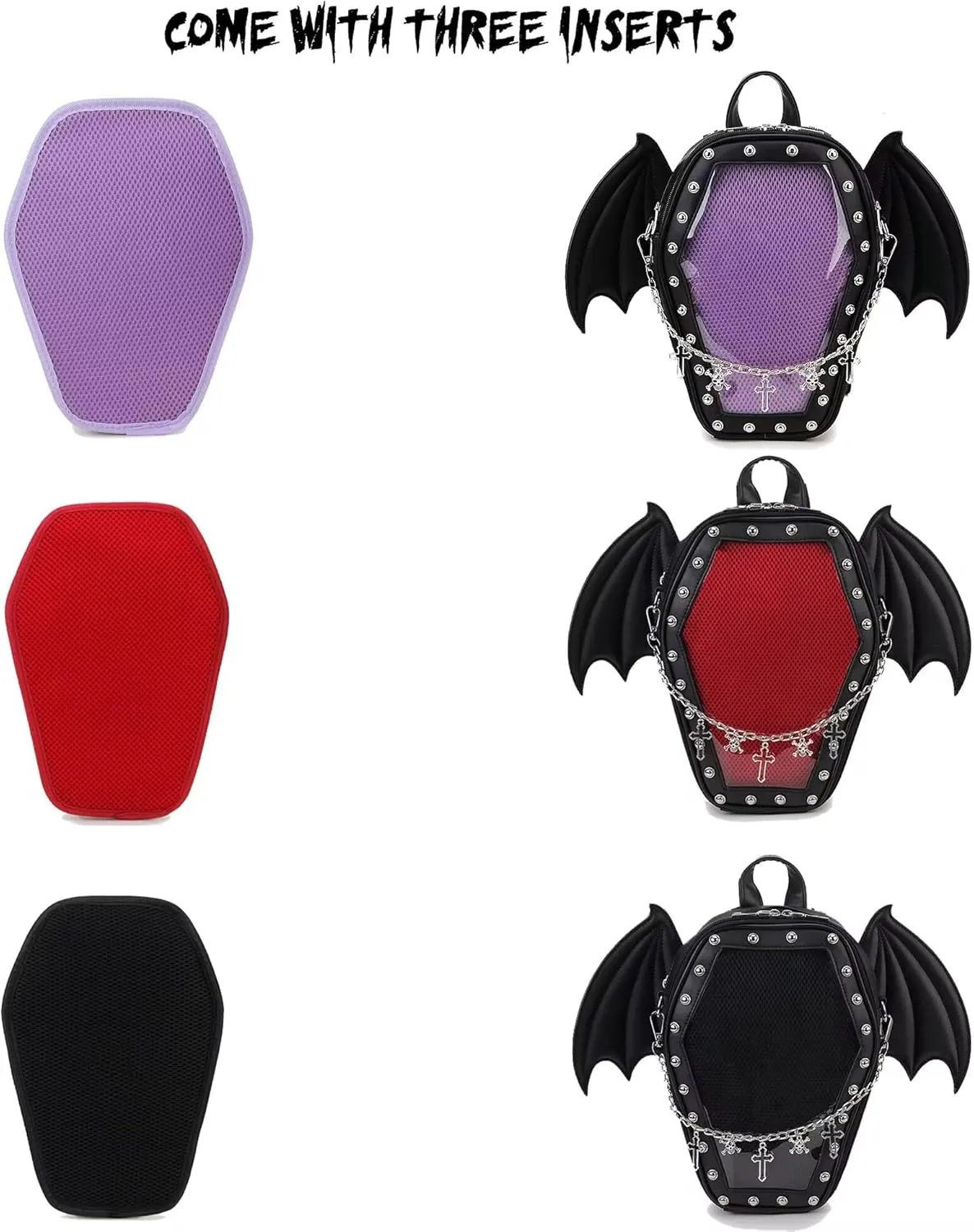 Gothic Coffin Shape Fashion Purses and Handbags for Women Halloween Shoulder Bag Backpack