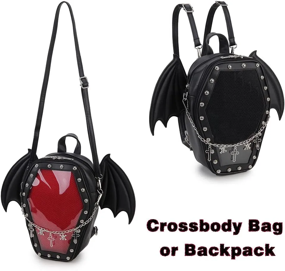 Gothic Coffin Shape Fashion Purses and Handbags for Women Halloween Shoulder Bag Backpack