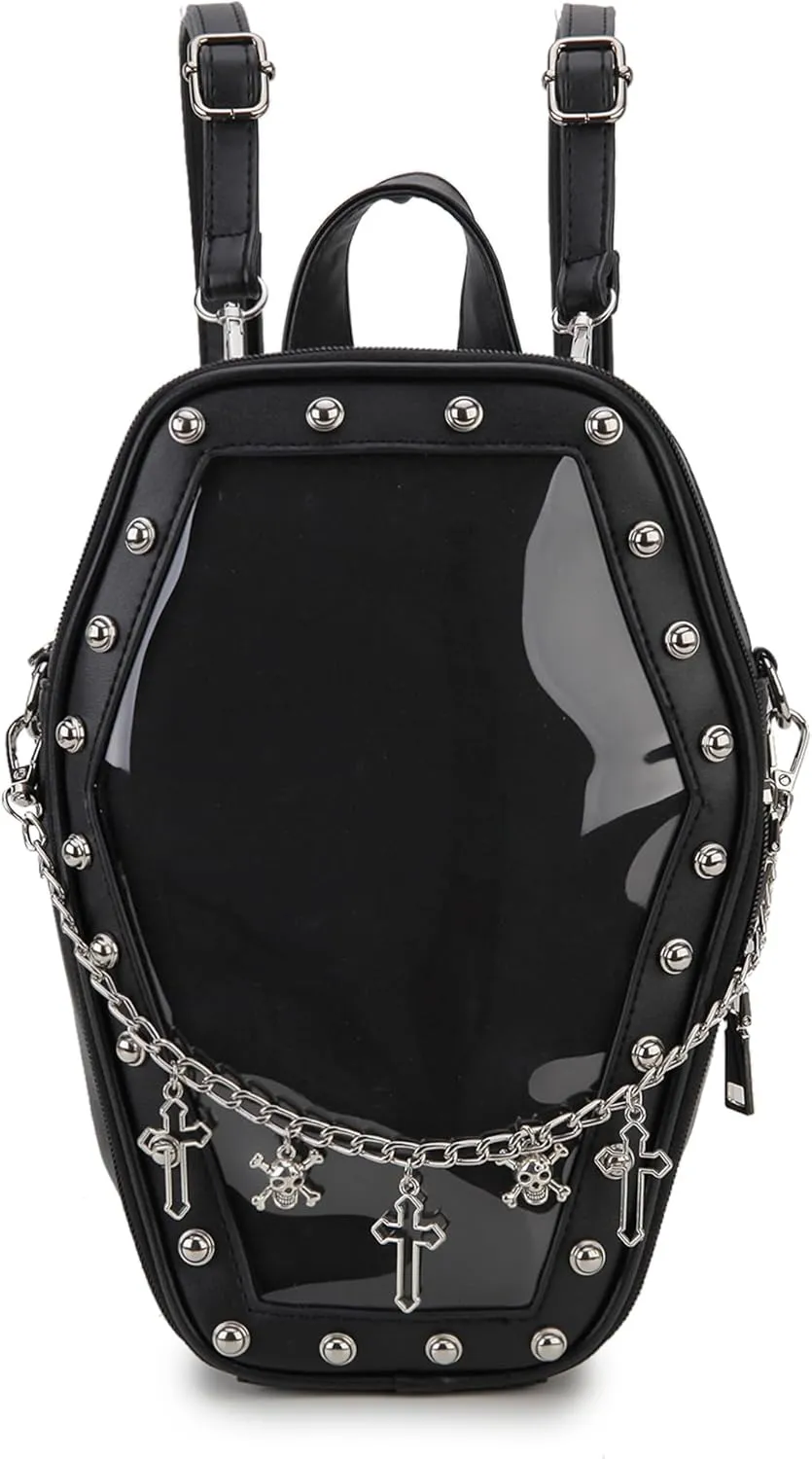 Gothic Coffin Shape Fashion Purses and Handbags for Women Halloween Shoulder Bag Backpack