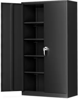 Greenvelly Steel SnapIt Storage Cabinet 72" Locking Metal Garage Storage Cabinet with 4 Adjustable Shelves, 2 Doors and Lock for File, Office, Garage, Home (Black)