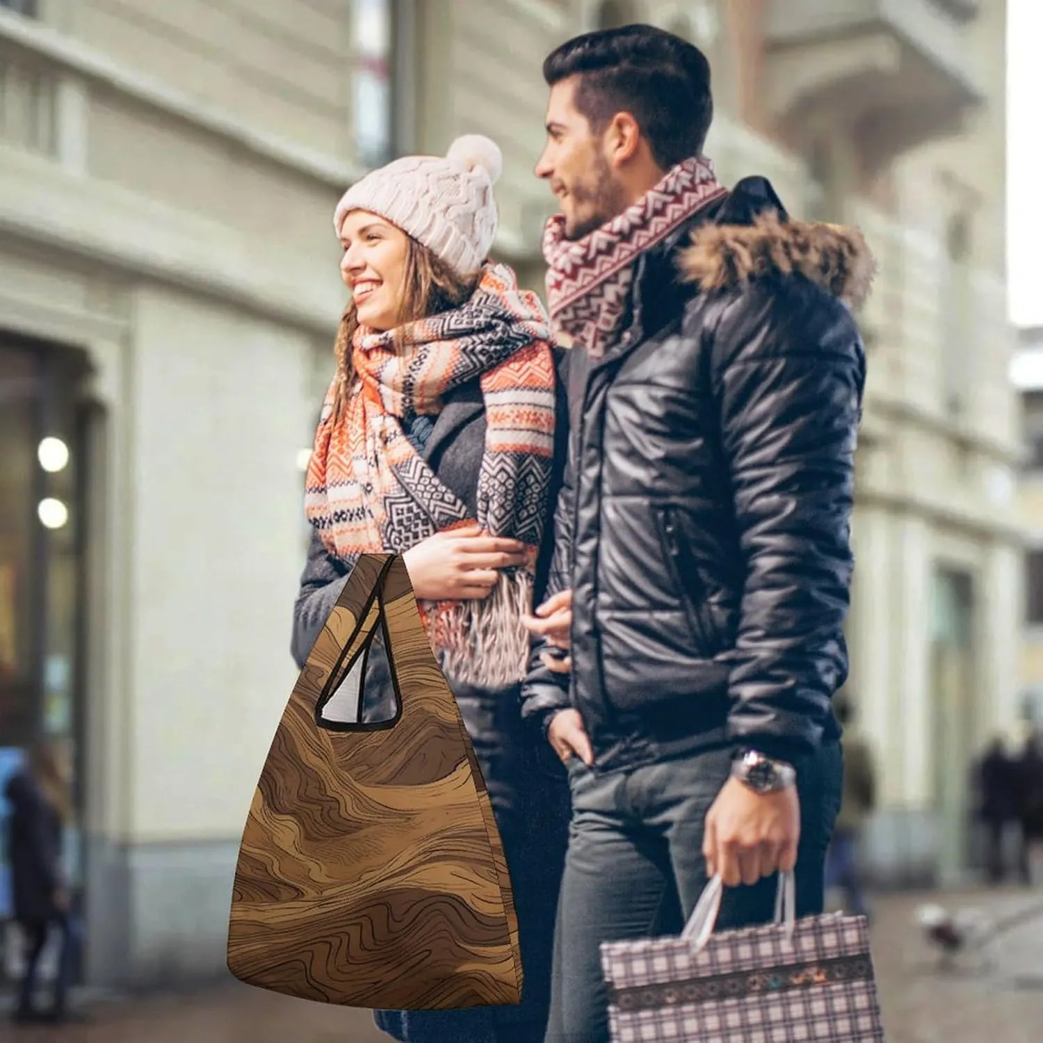 Grocery Bag Reusable Tote Bag Foldable Cat And A Skeleton Shopping Bag Handbag Washable Shoulder Bag for Travel