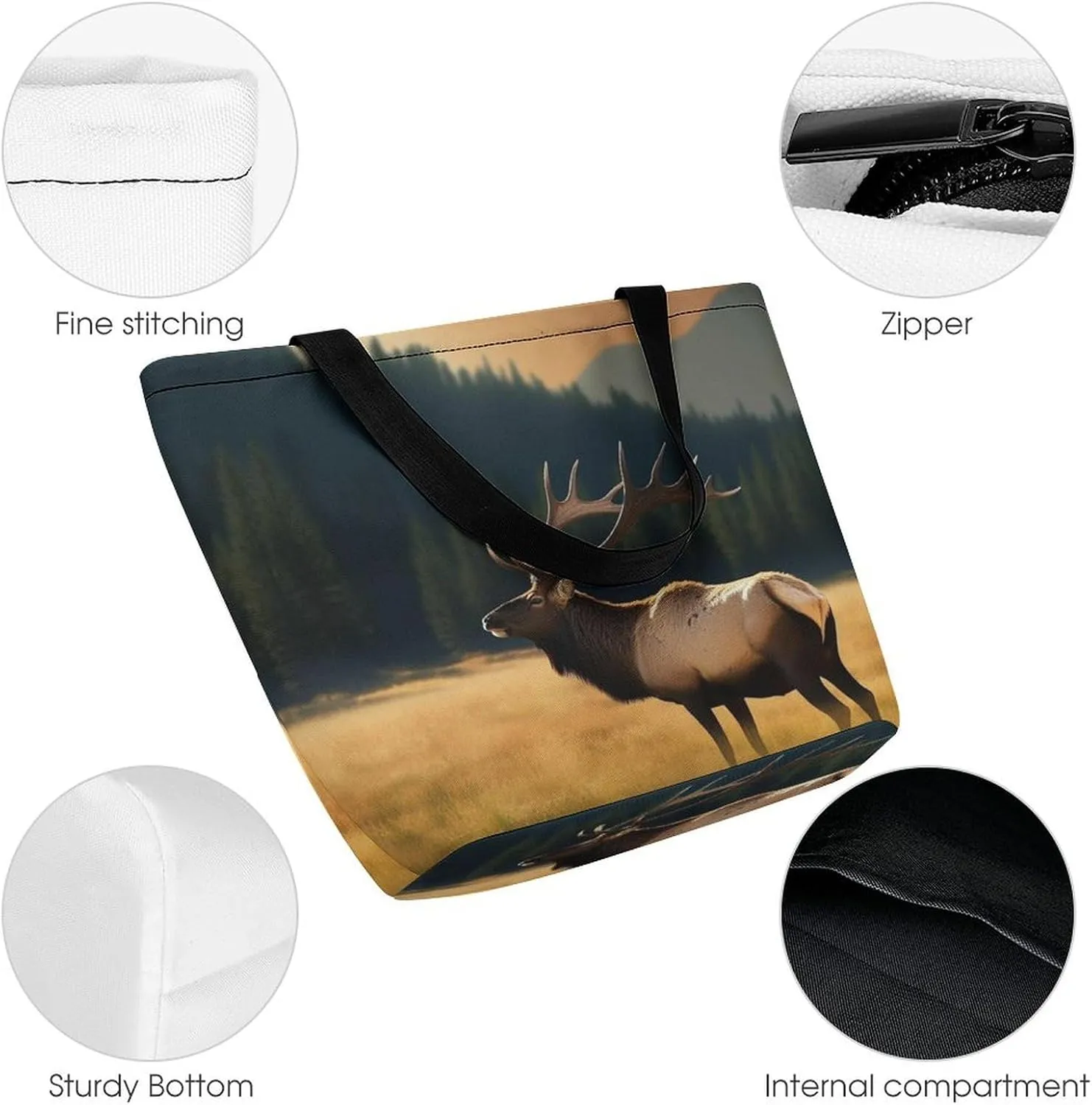 Grocery Bag Reusable Tote Bag Foldable Elephant And Baby Elephant Shopping Bag Handbag Washable Shoulder Bag for Work