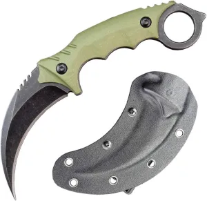 Gtk111 Claw Knife D2 Steel Blade Non-Slip G10 Handle Fixed Blade Knife with Kydex Sheath for Outdoor Camping Hunting EDC Tool(Army Green)