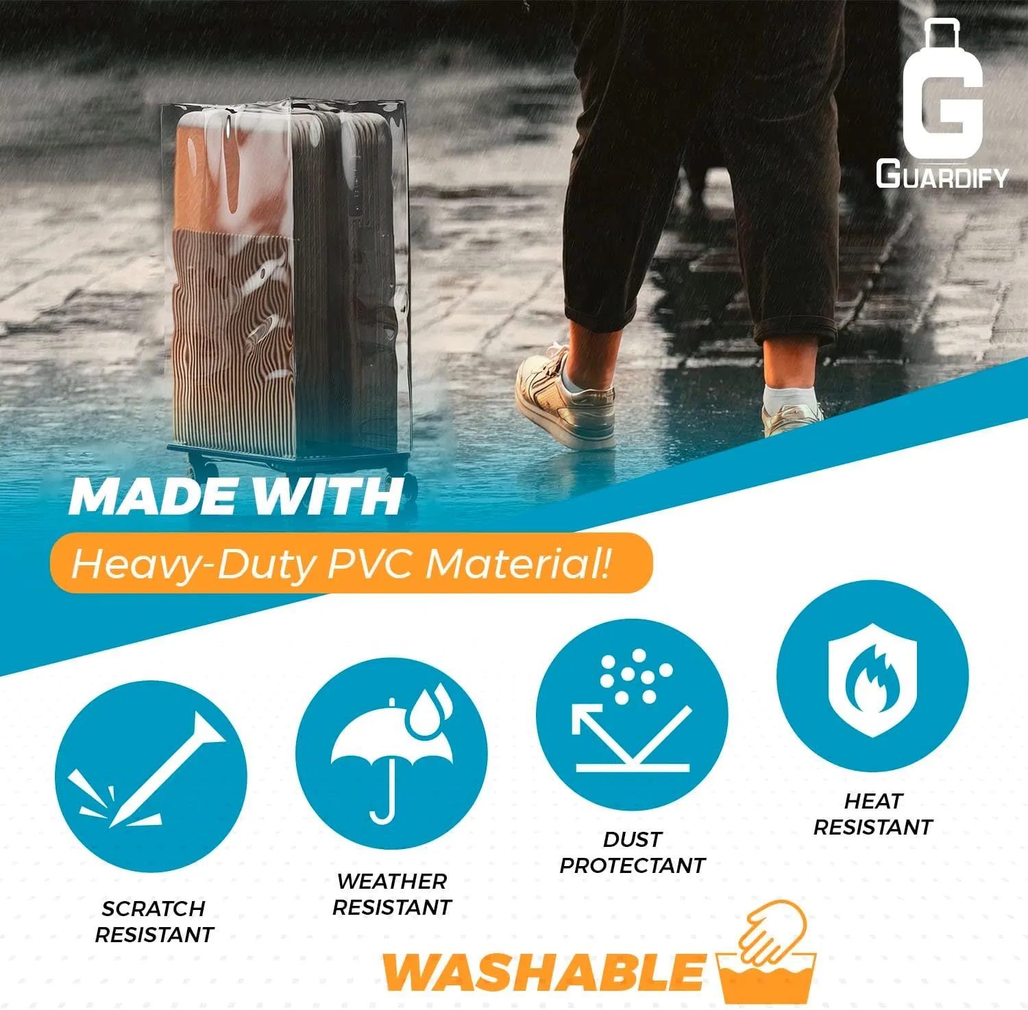 Guardify® Luggage Covers for SuitcaseTsa Approved,24" Clear Luggage Protector Suitcase Cover|Sturdy Transparent & PVC Waterproof Travel Luggage Sleeve |Carry On Luggage Plastic Cover in1 Perfect Fit