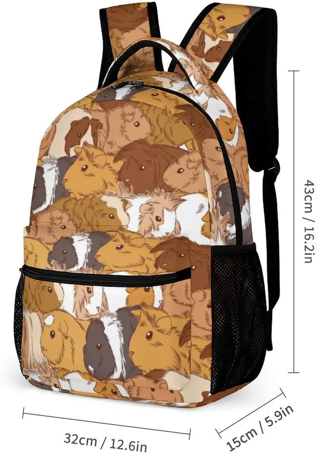 Guinea Pig Backpack for Kids Girls Boys School, 16 Inches Cute Guinea Pig Theme Bookbag, Adjustable, Lightweight, Large Capacity, Colorful Guinea Pig Backpack for School