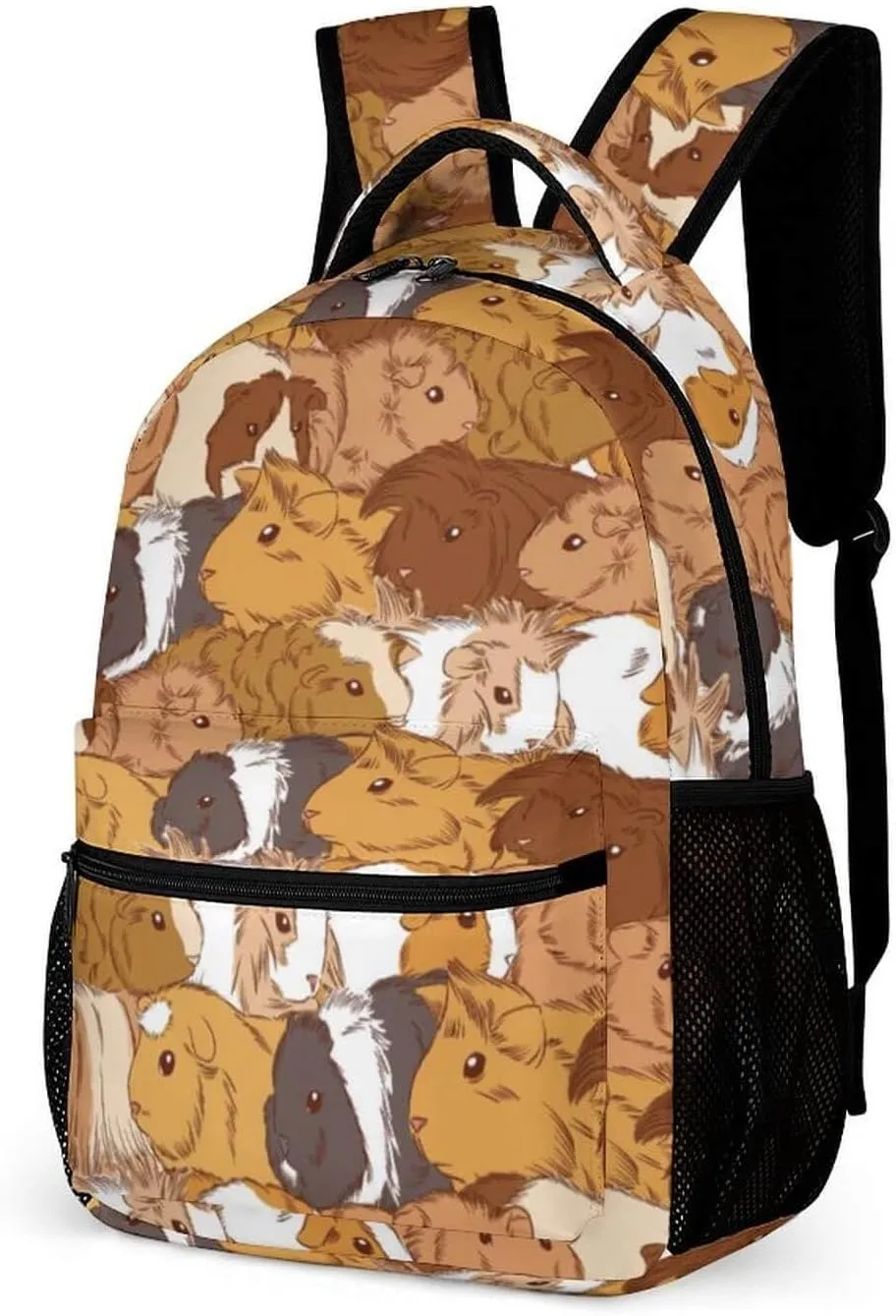 Guinea Pig Backpack for Kids Girls Boys School, 16 Inches Cute Guinea Pig Theme Bookbag, Adjustable, Lightweight, Large Capacity, Colorful Guinea Pig Backpack for School