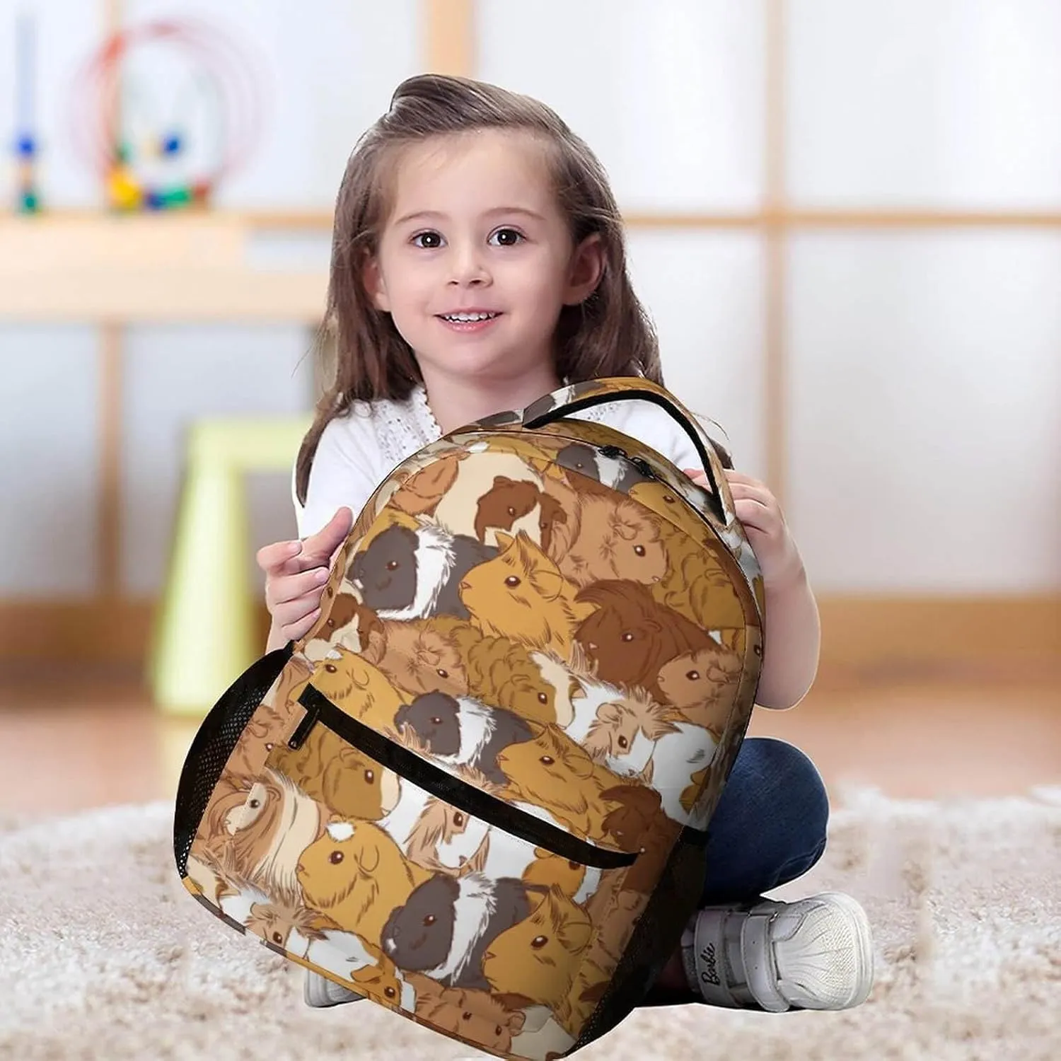 Guinea Pig Backpack for Kids Girls Boys School, 16 Inches Cute Guinea Pig Theme Bookbag, Adjustable, Lightweight, Large Capacity, Colorful Guinea Pig Backpack for School