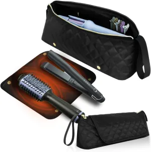 Hair Tools Travel Bag with Heat Resistant Mat, Hair Tool Organizer Bag, Hot Tools Organizer Bag for Curling Iron, Flat Iron, Straighteners, Hair Accessories Organizer Bag, Travel Essentials for Women