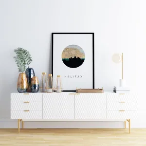 Halifax, Nova Scotia city skyline with vintage Halifax map