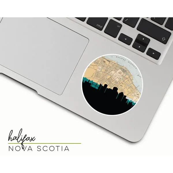 Halifax, Nova Scotia city skyline with vintage Halifax map
