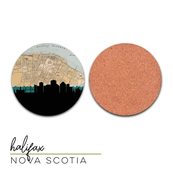 Halifax, Nova Scotia city skyline with vintage Halifax map