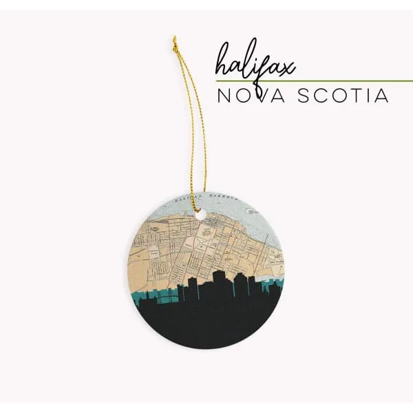 Halifax, Nova Scotia city skyline with vintage Halifax map