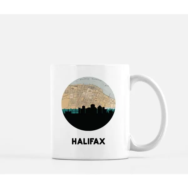 Halifax, Nova Scotia city skyline with vintage Halifax map
