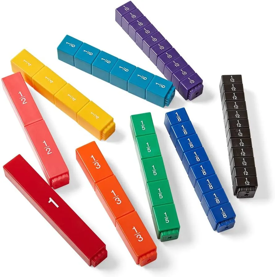 hand2mind Rainbow Fraction Tower Cubes, Montessori Math Materials, Fraction Manipulatives, Unit Fraction, Fraction Cubes, Math Manipulatives for Elementary School, Homeschool Supplies (15 Sets)