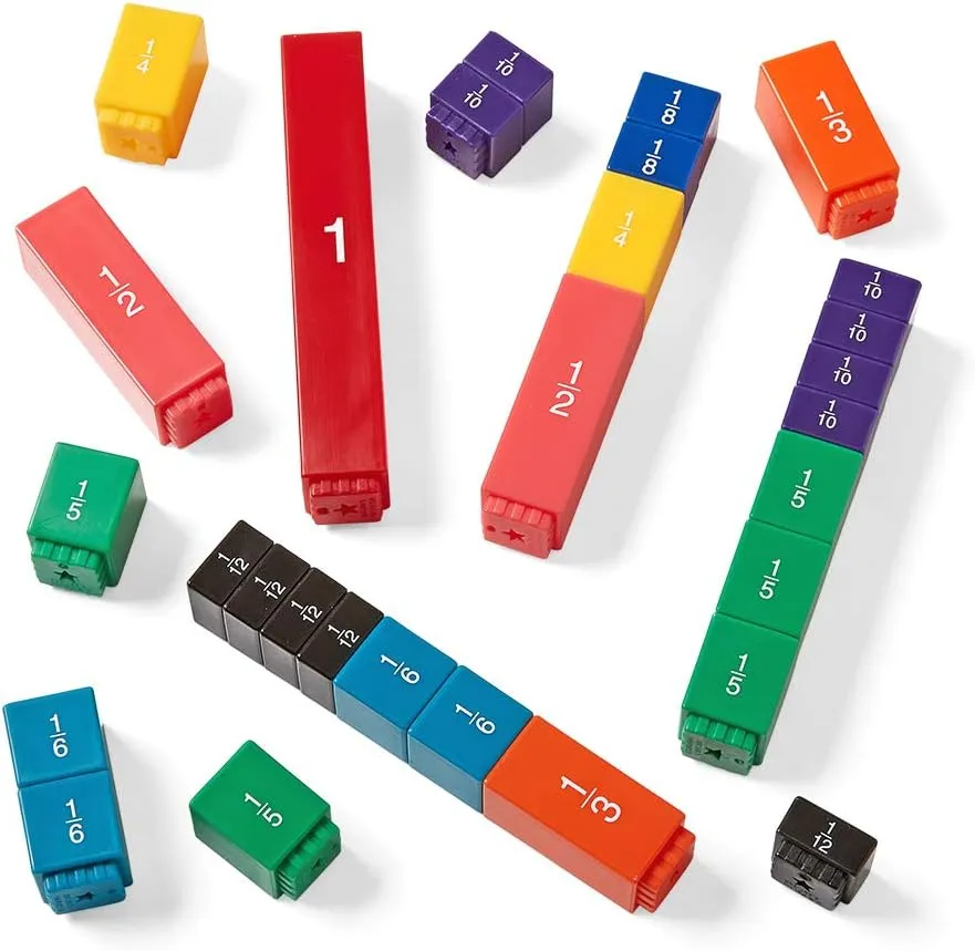 hand2mind Rainbow Fraction Tower Cubes, Montessori Math Materials, Fraction Manipulatives, Unit Fraction, Fraction Cubes, Math Manipulatives for Elementary School, Homeschool Supplies (15 Sets)