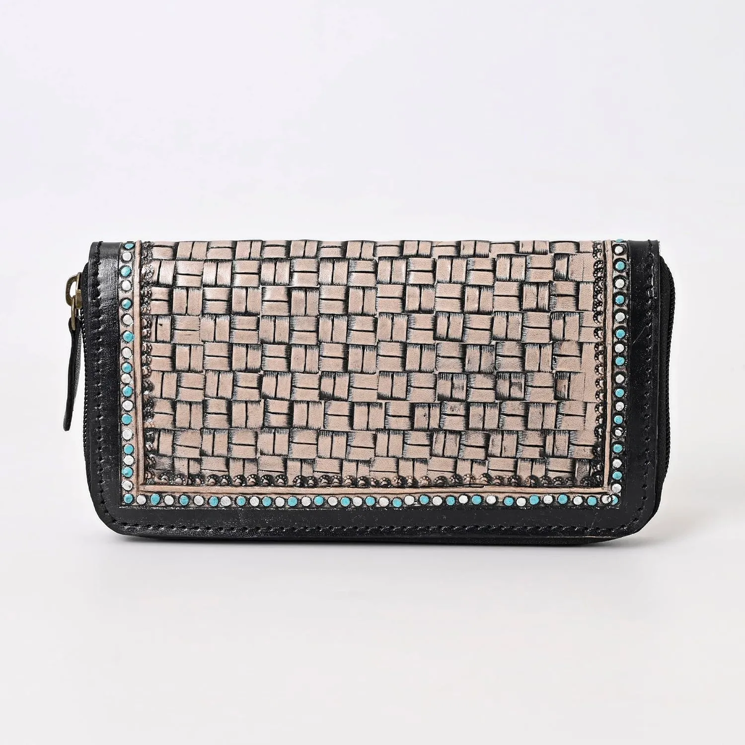 Handcrafted Western Leather Wallet for Women Cowhide Hand Wrist Wallet Card Holder RFID Protected Hand Purses Leather Hand Bag Genuine Leather Handtooled Wallet with Multi Pockets
