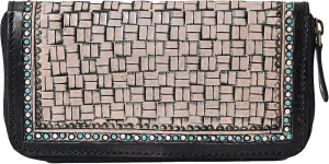 Handcrafted Western Leather Wallet for Women Cowhide Hand Wrist Wallet Card Holder RFID Protected Hand Purses Leather Hand Bag Genuine Leather Handtooled Wallet with Multi Pockets