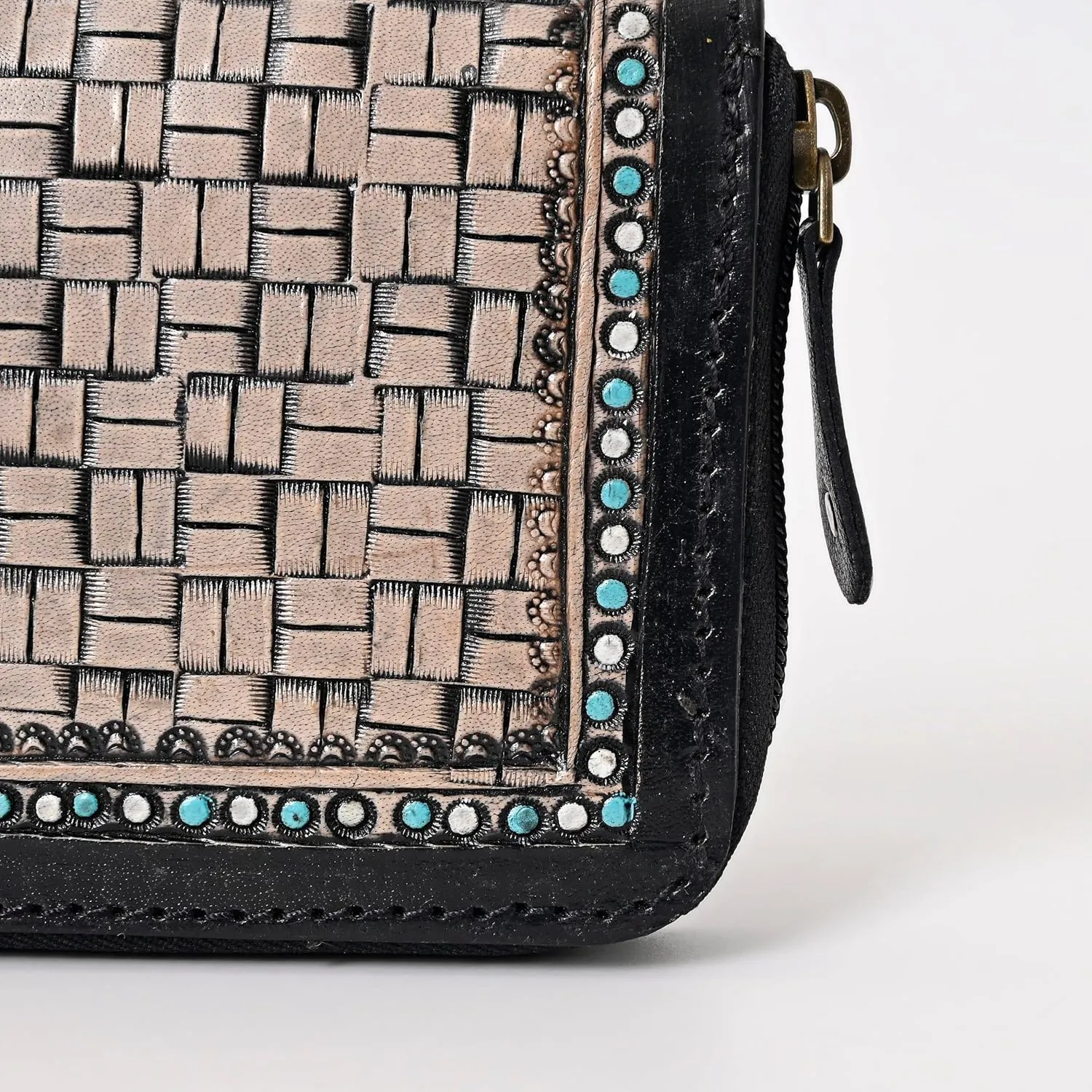 Handcrafted Western Leather Wallet for Women Cowhide Hand Wrist Wallet Card Holder RFID Protected Hand Purses Leather Hand Bag Genuine Leather Handtooled Wallet with Multi Pockets