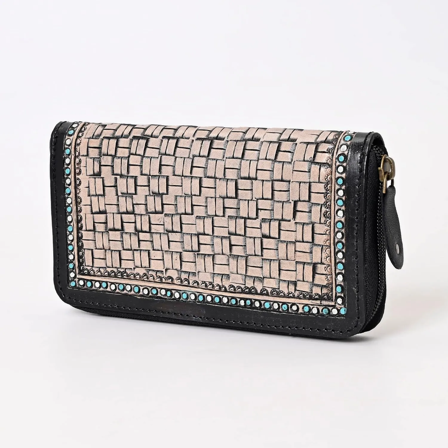 Handcrafted Western Leather Wallet for Women Cowhide Hand Wrist Wallet Card Holder RFID Protected Hand Purses Leather Hand Bag Genuine Leather Handtooled Wallet with Multi Pockets