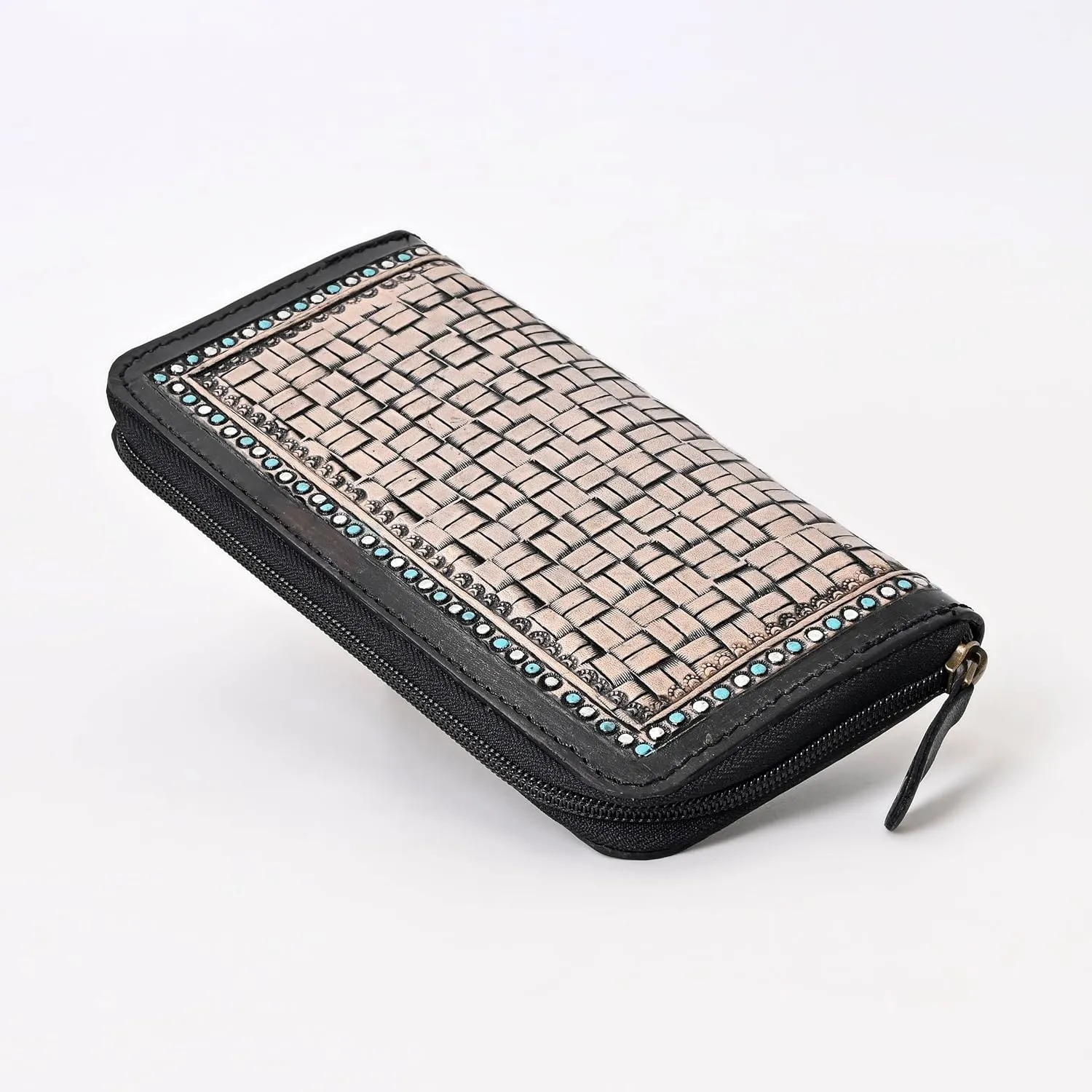 Handcrafted Western Leather Wallet for Women Cowhide Hand Wrist Wallet Card Holder RFID Protected Hand Purses Leather Hand Bag Genuine Leather Handtooled Wallet with Multi Pockets