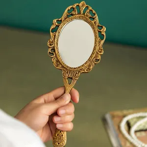 Handheld Mirror with Handle Makeup Hand Mirrors for Women Travel Small Vintage Mirrors, Hand Held Compact Packet Mini Makeup Mirror for Girls Decorative(Gold)