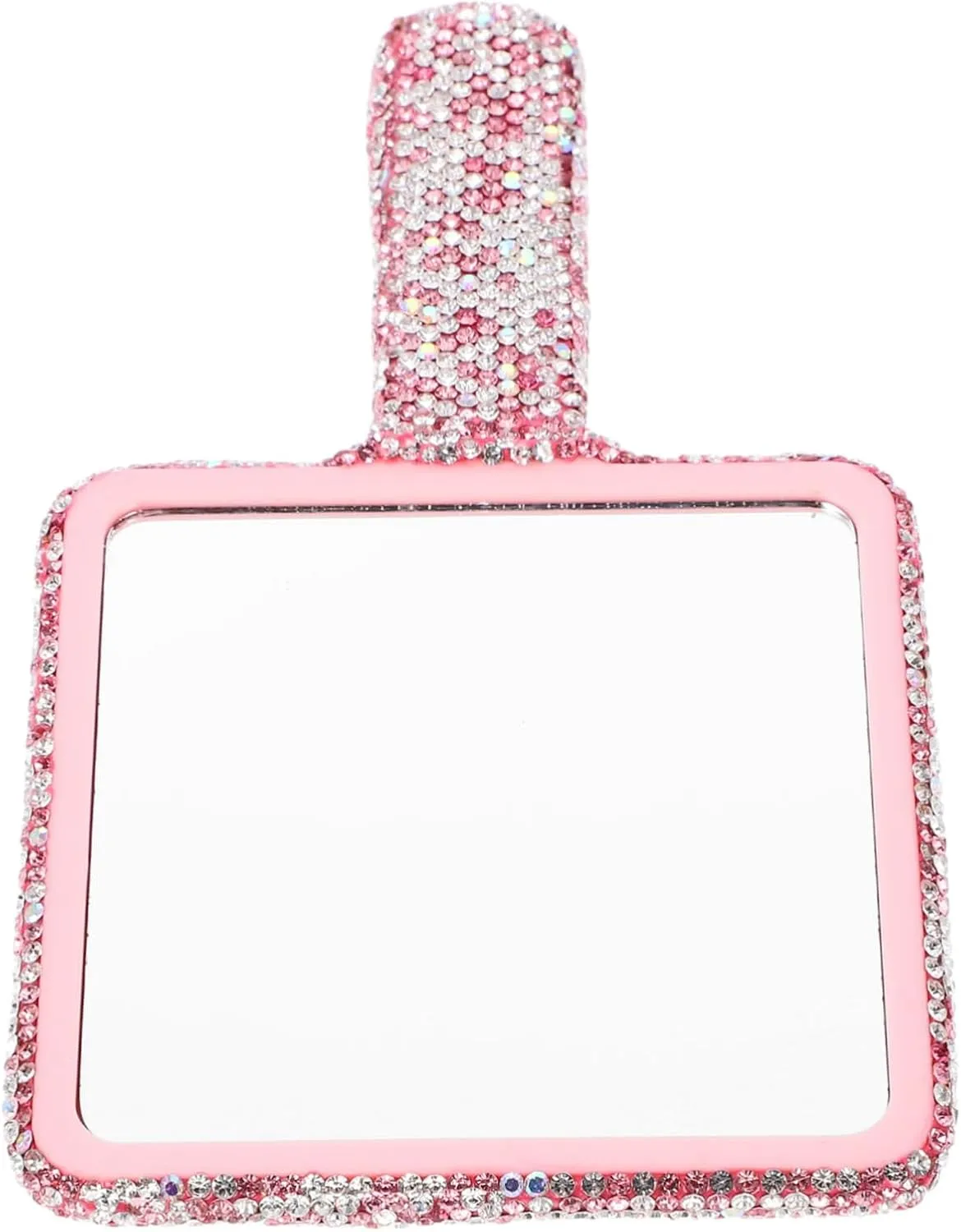 Handheld Rhinestone Inlaid Cosmetic Mirror Portable Square Travel Mirror for Quick Makeup Touch-ups Lightweight Design Fashionable Bling Hand for Women and Girls