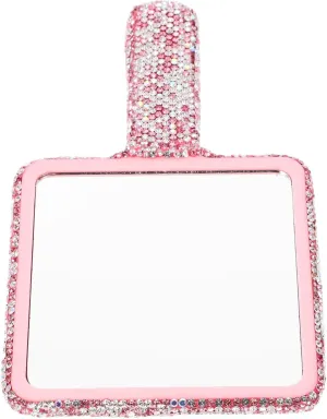 Handheld Rhinestone Inlaid Cosmetic Mirror Portable Square Travel Mirror for Quick Makeup Touch-ups Lightweight Design Fashionable Bling Hand for Women and Girls