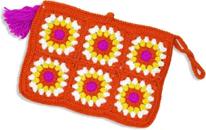 Handmade Crochet Clutch bag,Charming Knitted Clutch Purses for Women,Granny Square Design Summer Beach Handbag Purse with Tassel and Wristlet