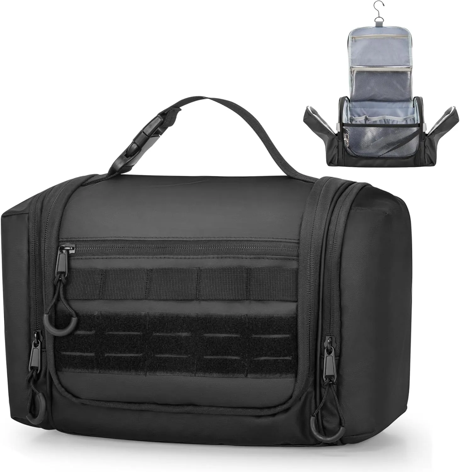 Hanging Toiletry Bag for Men, Tactical Dopp Kit Toiletry Travel Bag, Large Hygiene Organizer Shower Bag for Camping Outdoor, Black