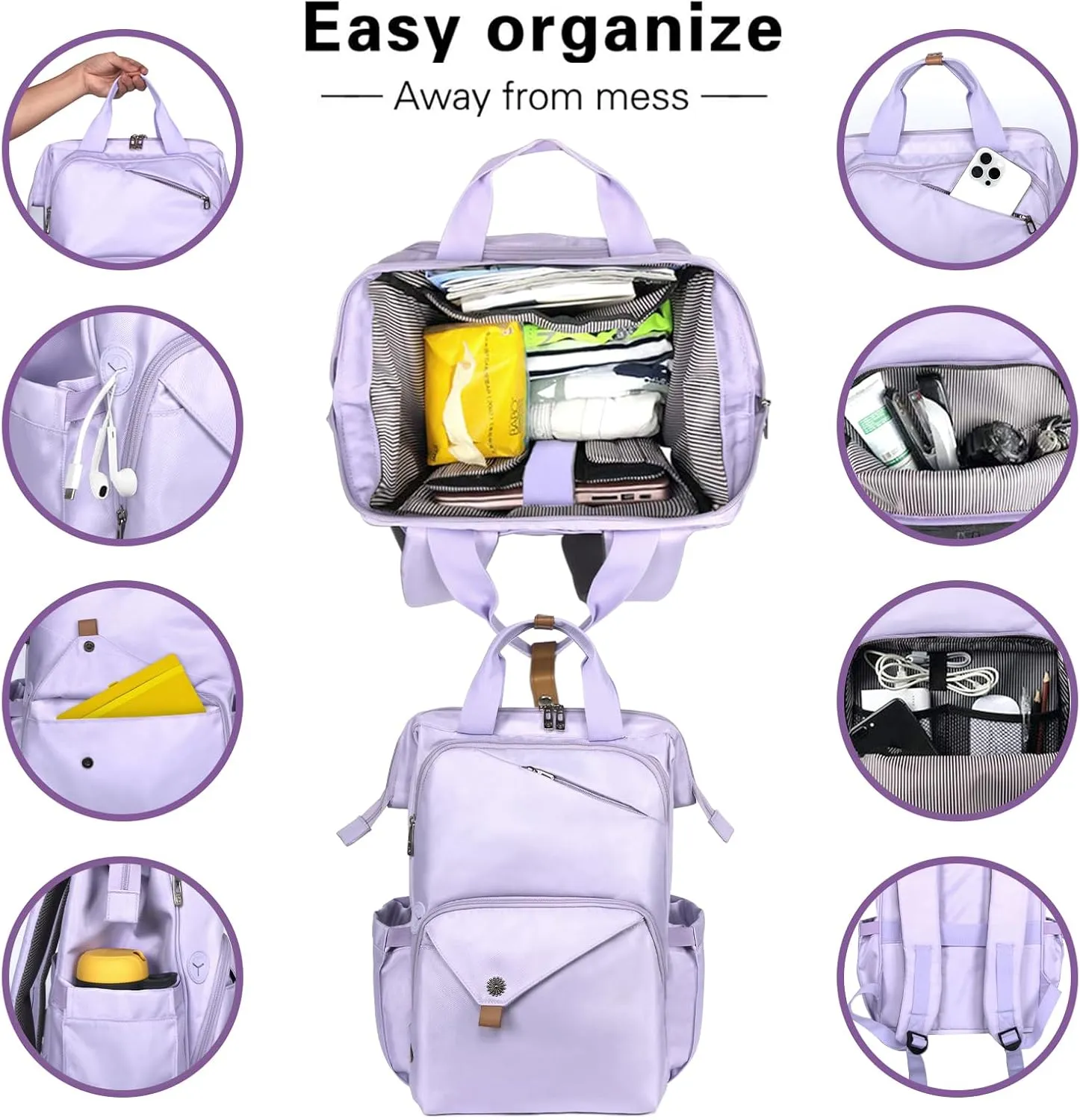 Hap Tim Laptop Backpack for Women - Travel, Work, Nurse & Teacher - Purple (7651-PP)