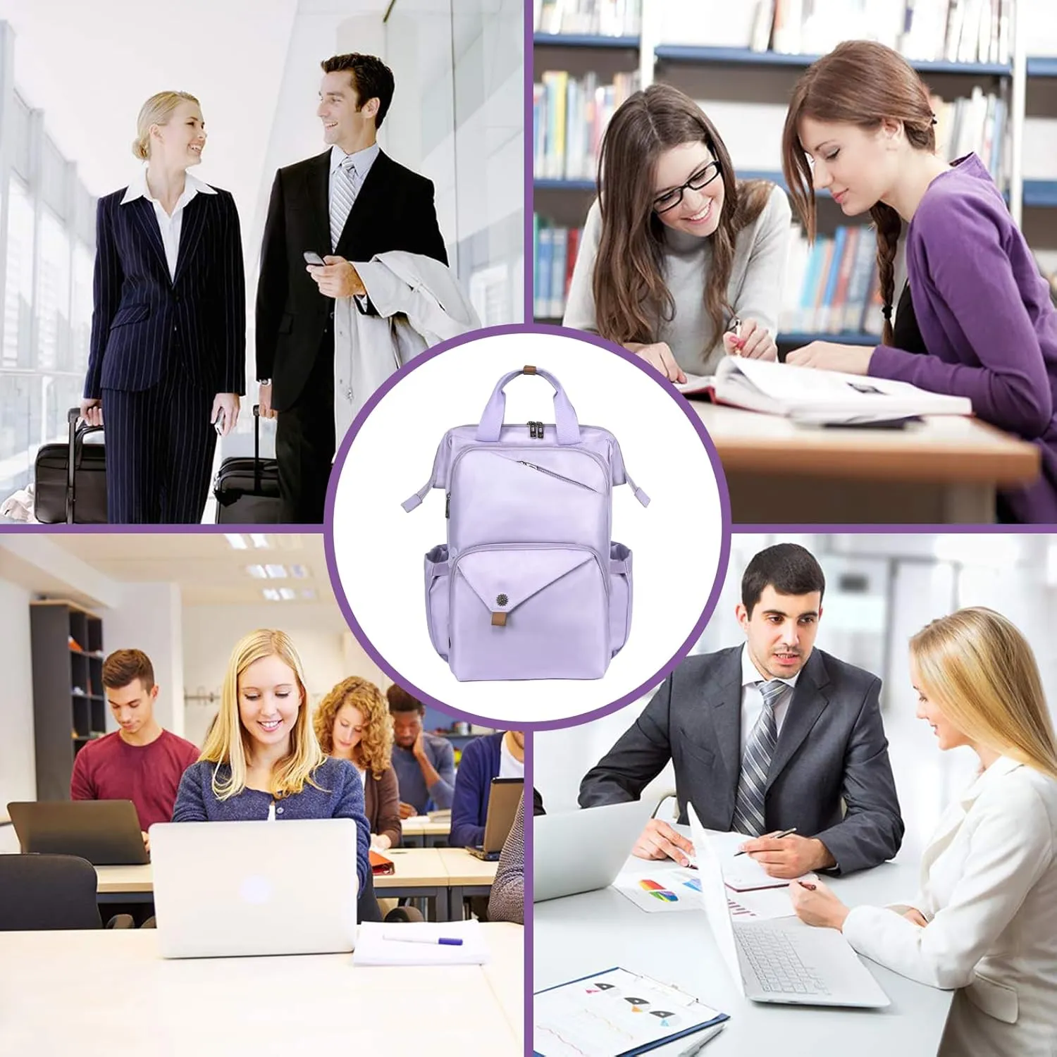 Hap Tim Laptop Backpack for Women - Travel, Work, Nurse & Teacher - Purple (7651-PP)