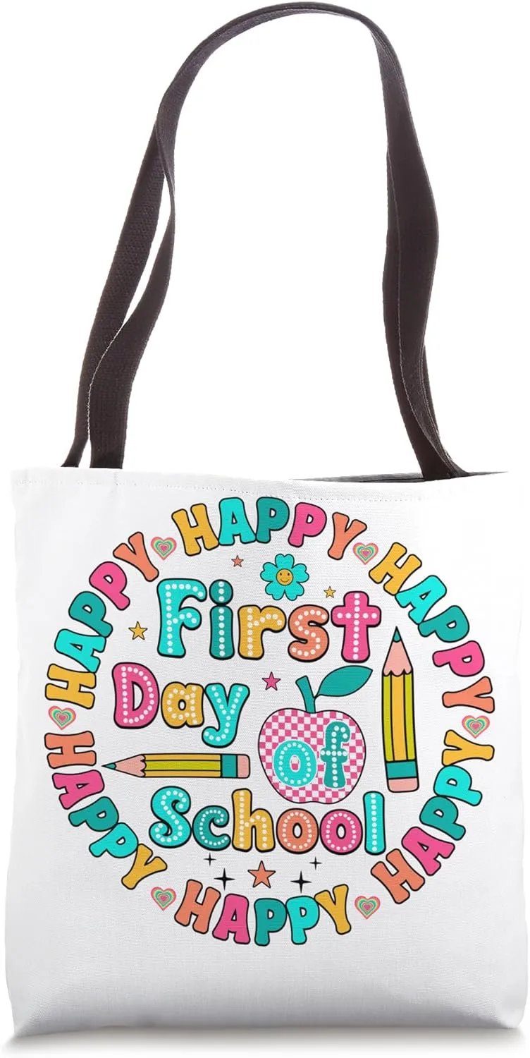 Happy 1st Day of School Teacher Faculty Dalmatian Dot Groovy Tote Bag