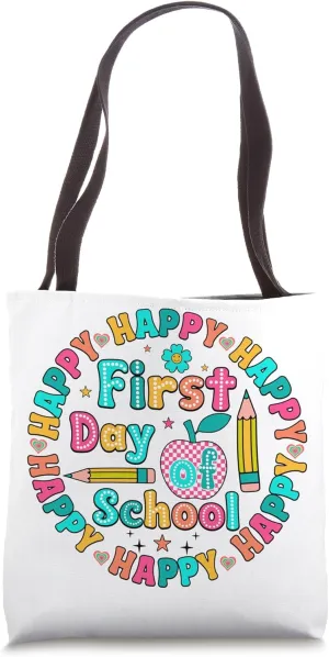 Happy 1st Day of School Teacher Faculty Dalmatian Dot Groovy Tote Bag