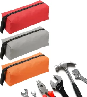 HARFINGTON 3pcs Zipper Utility Tool Bag 11.8x4x4 Inch Multi-purpose Oxford Cloth Tote Tool Pouch Small Organize Bags for Storage Various Electrician Tools Screwdrivers, Red Orange Grey