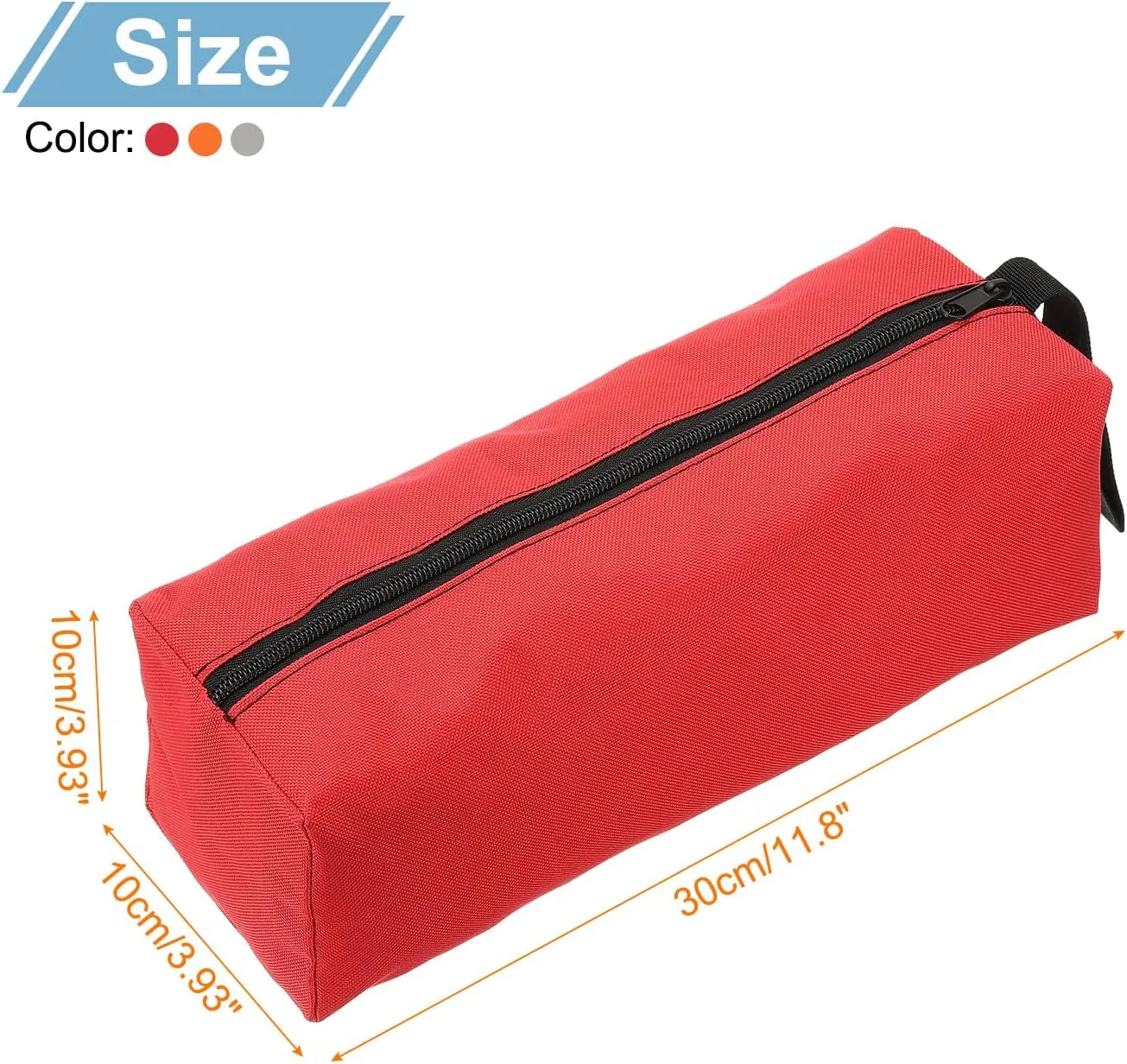 HARFINGTON 3pcs Zipper Utility Tool Bag 11.8x4x4 Inch Multi-purpose Oxford Cloth Tote Tool Pouch Small Organize Bags for Storage Various Electrician Tools Screwdrivers, Red Orange Grey