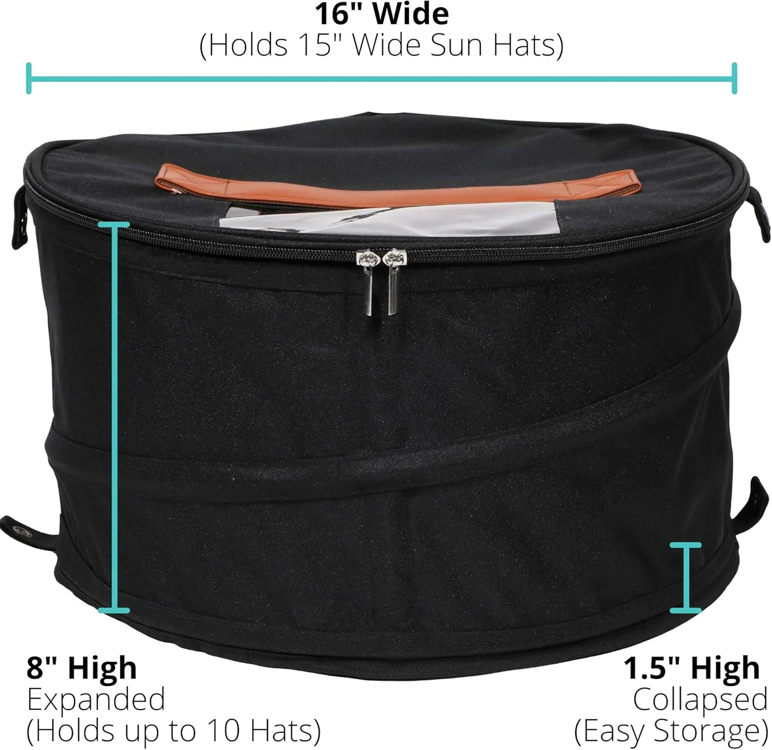 Hat Storage Box | Stuffed Animal Toy Storage | Stackable Round Pop-up Container | Travel Hat Boxes for Women & Men | Closet Organizer w Lid | Dust Cover Cowboy Sun Beach Hats (Black, 2 Pack)